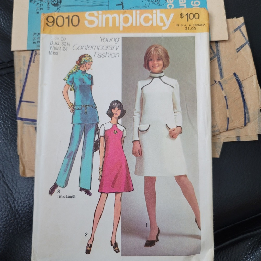 Vintage Simplicity 9010 Sewing Pattern 1970s Dress Tunic Pants Uncut Size 10